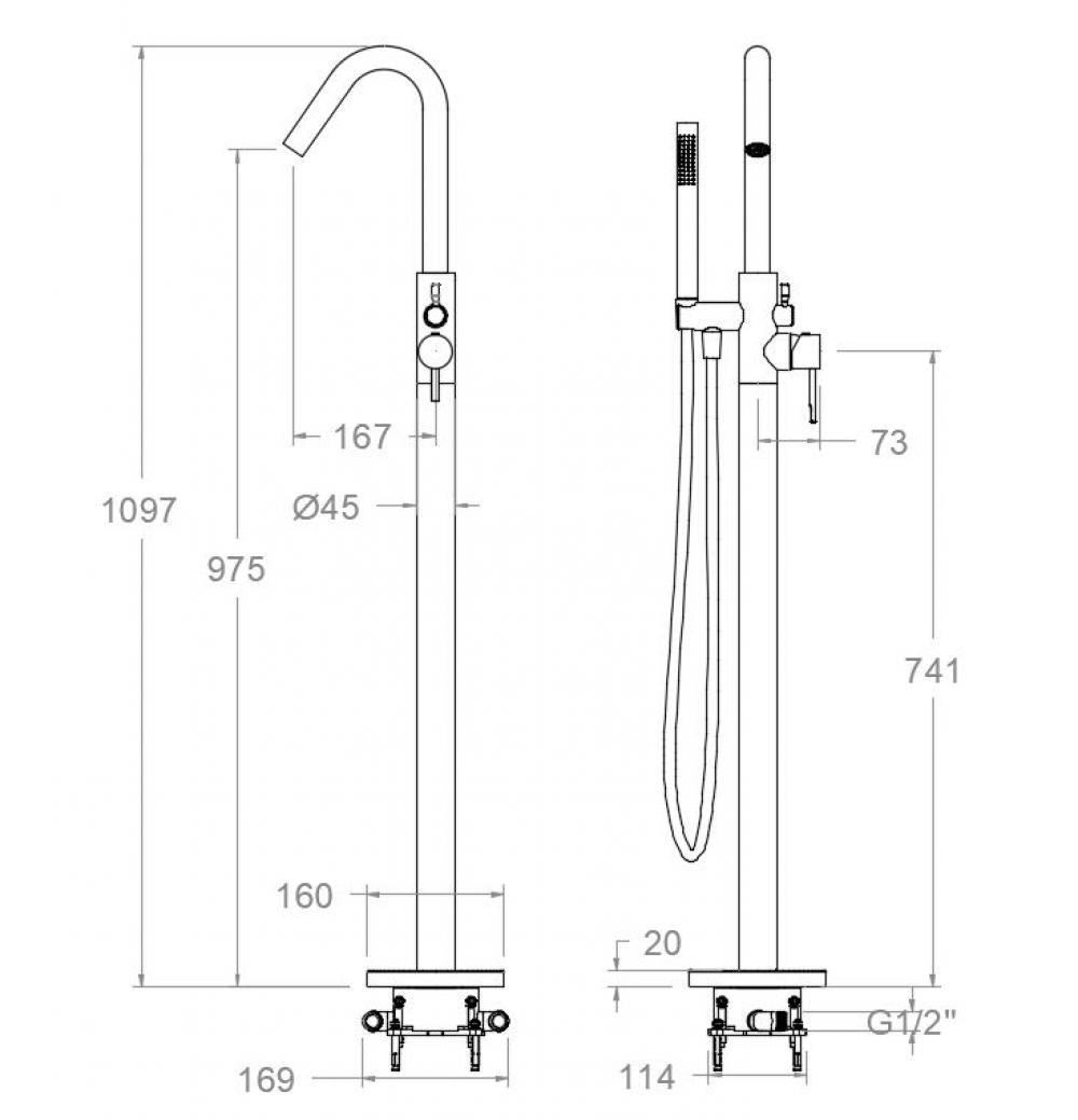 Ramon Soler - Columna monomando de bañera Odisea cobre cepillado - BricoandPool