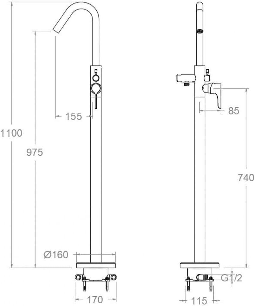 Ramon Soler - Columna monomando de bañera Odisea Joya cobre cepillado - BricoandPool