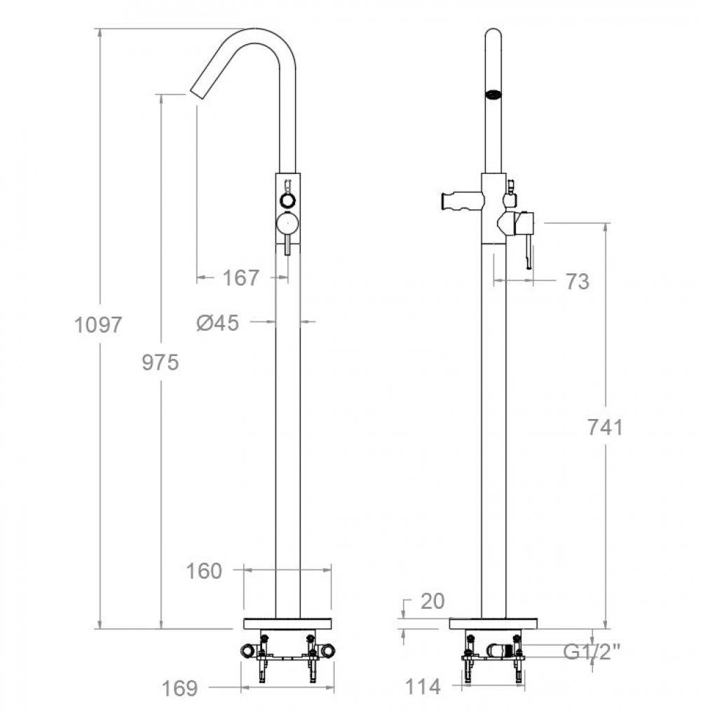 Ramon Soler - Columna monomando de bañera Odisea negro mate - BricoandPool