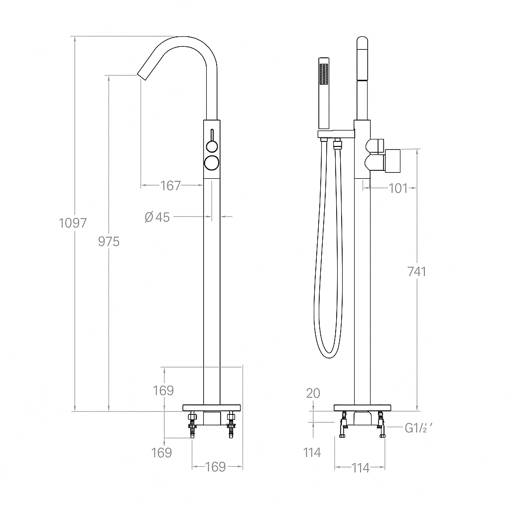 Ramon Soler - Columna monomando de bañera Tzar níquel cepillado - BricoandPool