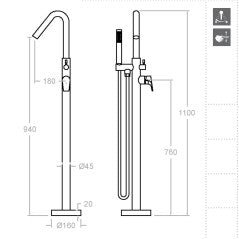 Ramon Soler - Columna monomando de bañera Urban Chic níquel cepillado - BricoandPool