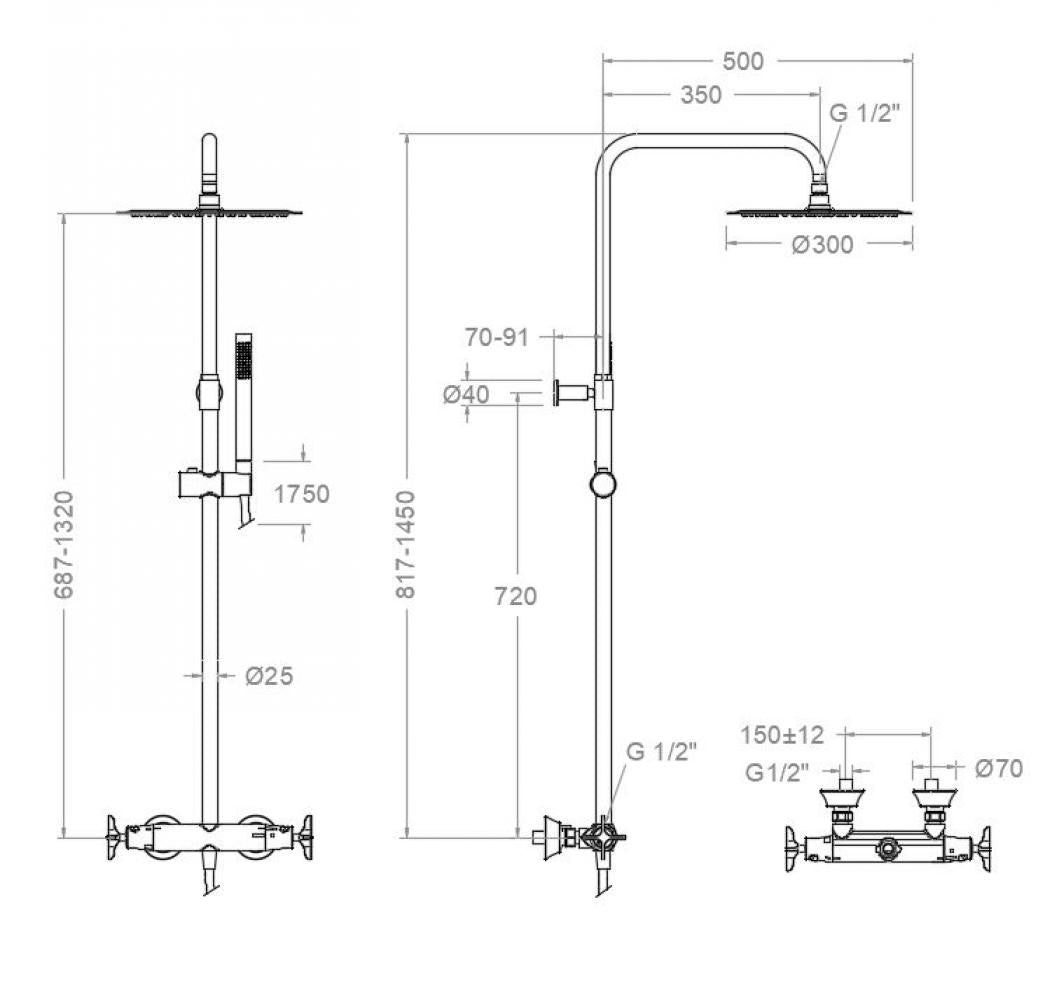 Ramon Soler - Columna termostática de baño - ducha Adagio negro mate - BricoandPool