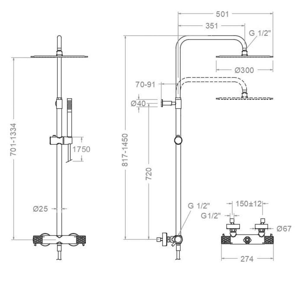 Ramon Soler - Columna termostática de baño - ducha Odisea Joya oro cepillado - BricoandPool