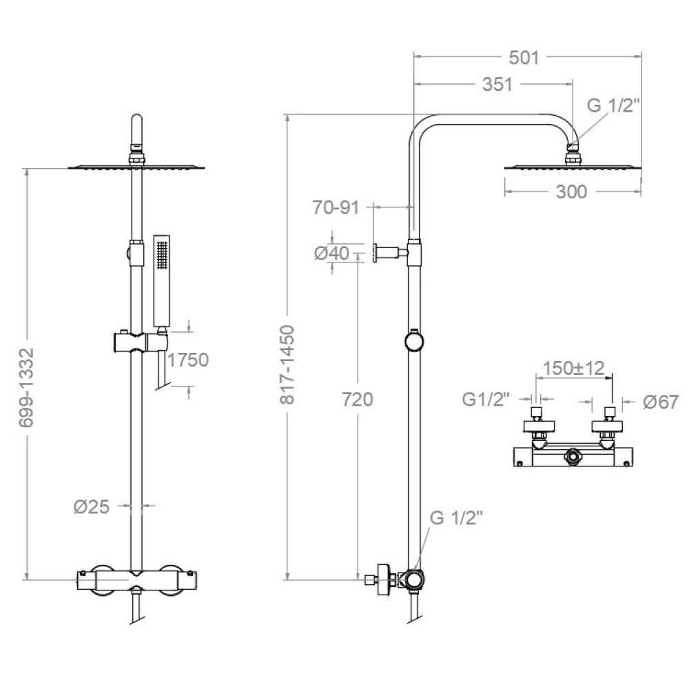 Ramon Soler - Columna termostática de baño - ducha Urban Chic oro cepillado - BricoandPool