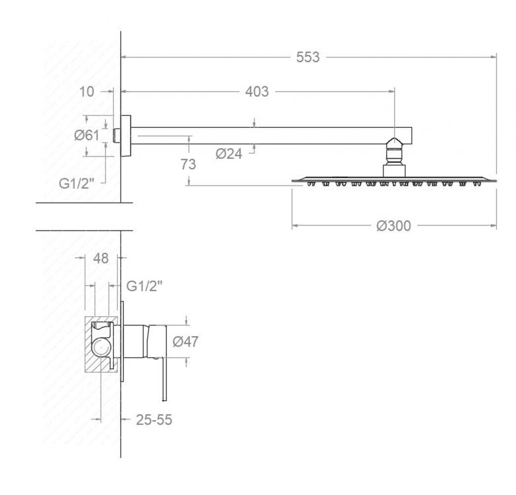 Ramon Soler - Conjunto de ducha empotrado monomando 1 vía Drako cromo - BricoandPool