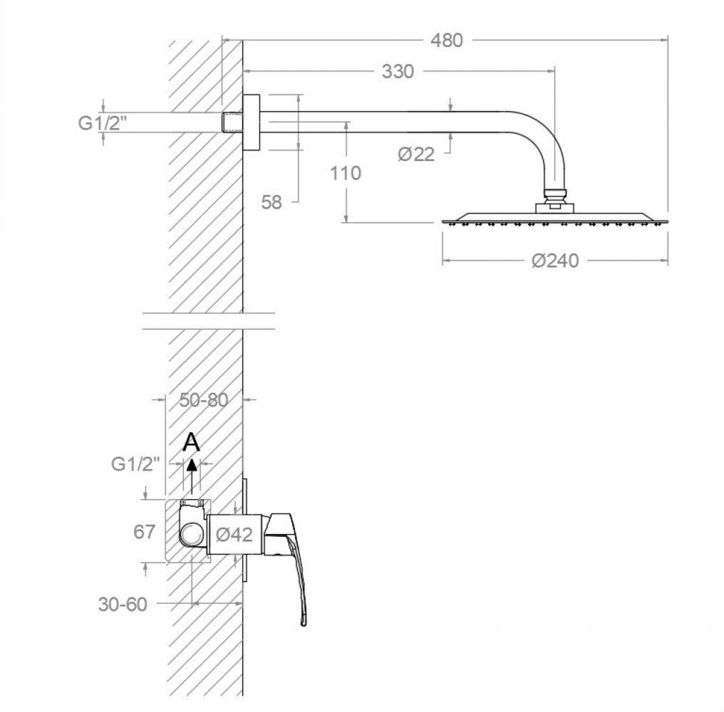 Ramon Soler - Conjunto de ducha empotrado monomando 1 vía New Fly cromo - BricoandPool