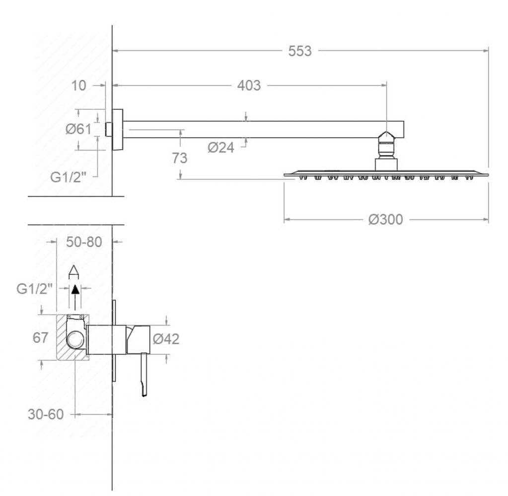 Ramon Soler - Conjunto de ducha empotrado monomando 1 vía Odisea oro cepillado - BricoandPool