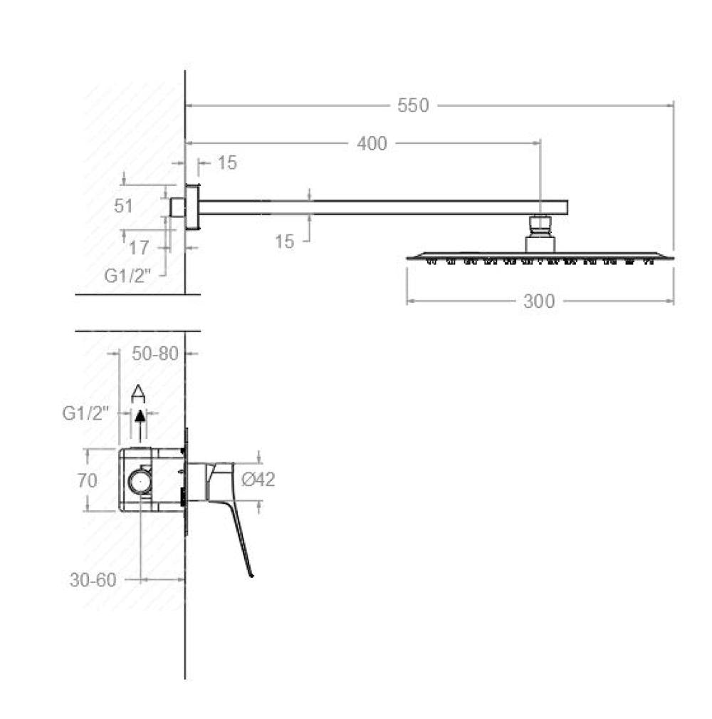 Ramon Soler - Conjunto de ducha empotrado monomando 1 vía Prisma oro cepillado - BricoandPool