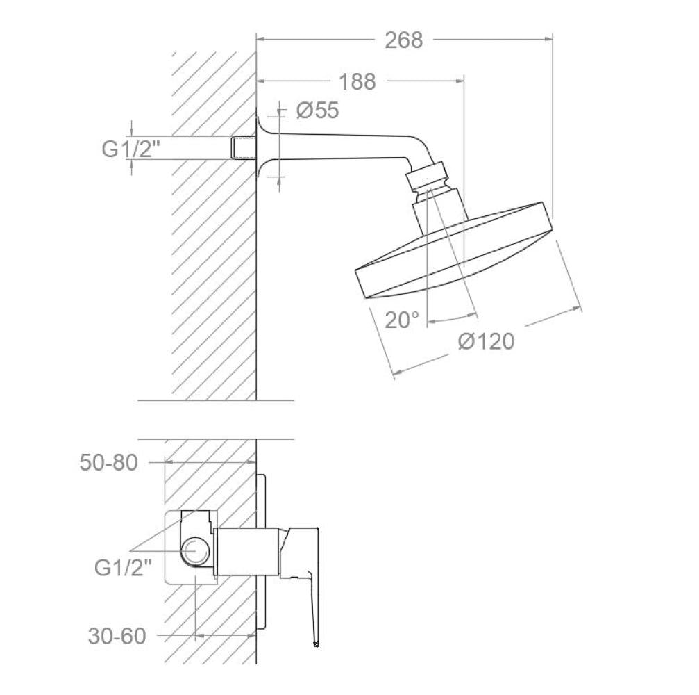 Ramon Soler - Conjunto de ducha empotrado monomando 1 vía Titanium con rociador ABS 120 mm cromo - BricoandPool