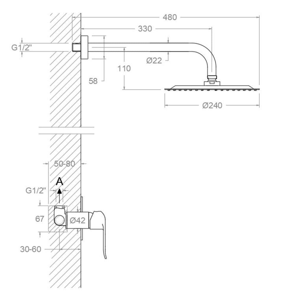 Ramon Soler - Conjunto de ducha empotrado monomando 1 vía Ypsilon Plus con rociador Ø240 mm cromo - BricoandPool