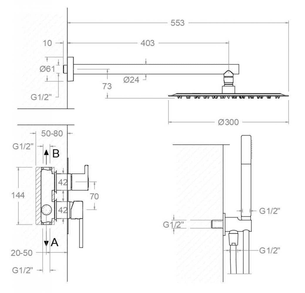 Ramon Soler - Conjunto de ducha empotrado monomando 2 vías Drako cromo - BricoandPool