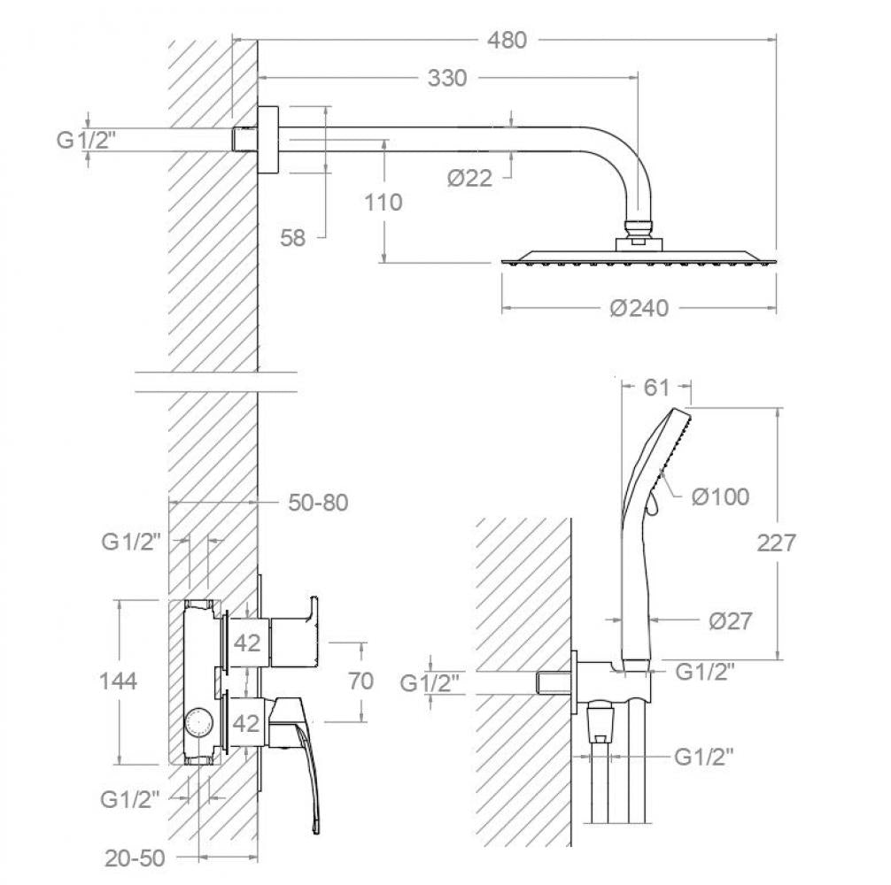 Ramon Soler - Conjunto de ducha empotrado monomando 2 vías New Fly cromo - BricoandPool