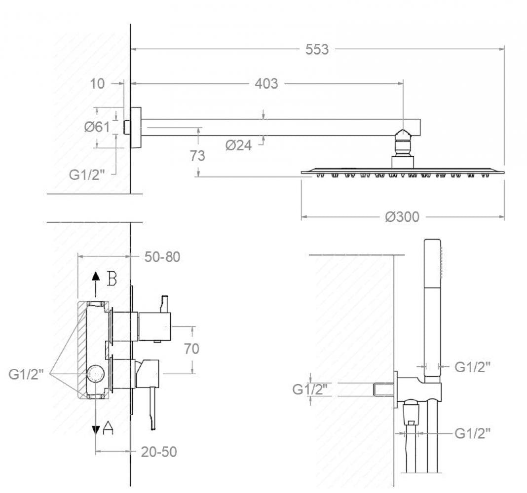 Ramon Soler - Conjunto de ducha empotrado monomando 2 vías Odisea cromo - BricoandPool