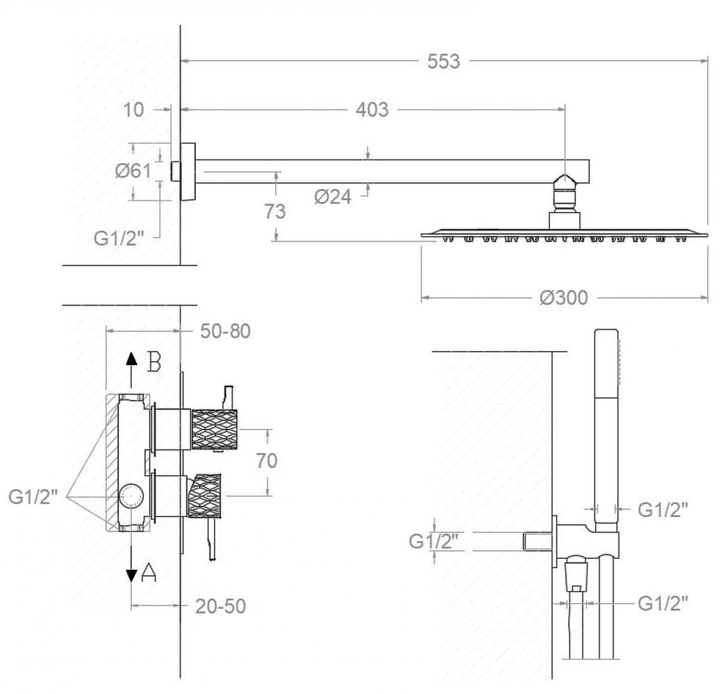 Ramon Soler - Conjunto de ducha empotrado monomando 2 vías Odisea Joya cobre cepillado - BricoandPool
