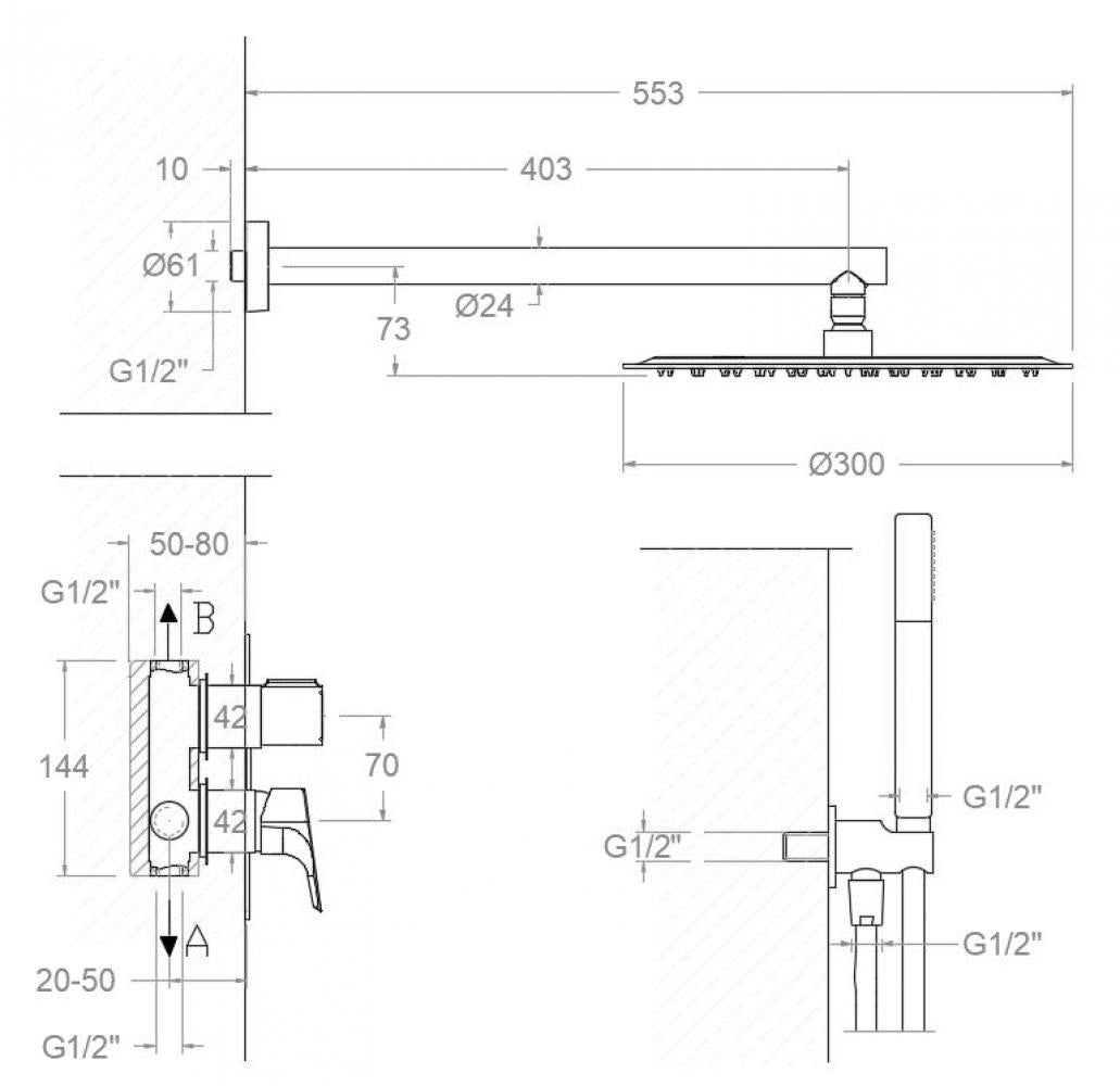 Ramon Soler - Conjunto de ducha empotrado monomando 2 vías Urban Chic cromo - BricoandPool