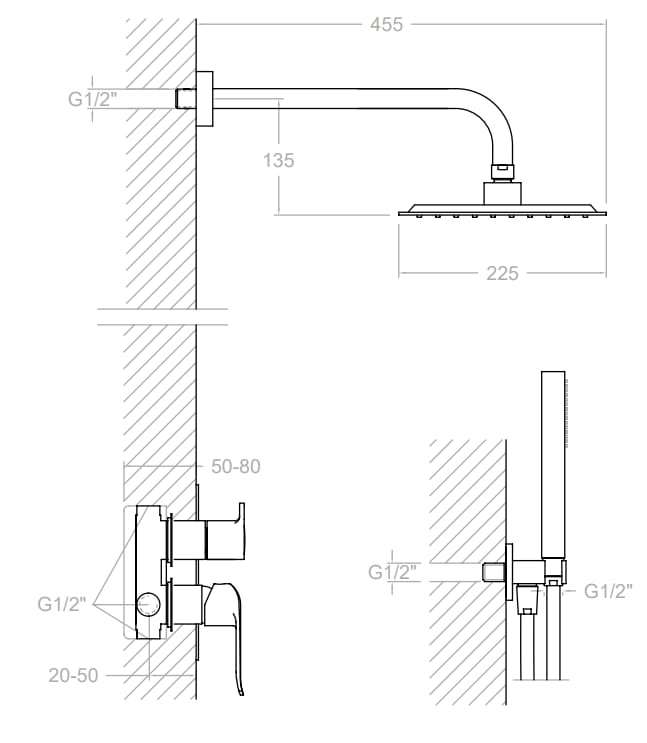 Ramon Soler - Conjunto de ducha empotrado monomando 2 vías Ypsilon Plus cromo - BricoandPool