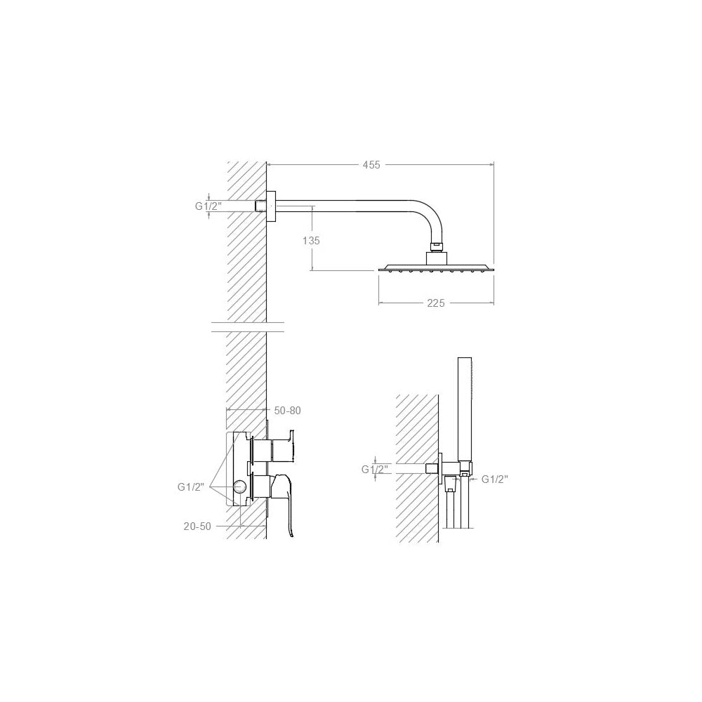 Ramon Soler - Conjunto de ducha empotrado monomando 2 vías Ypsilon Plus cromo - BricoandPool