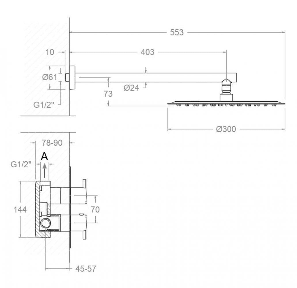 Ramon Soler - Conjunto de ducha empotrado termostático 1 vía Drako cromo - BricoandPool