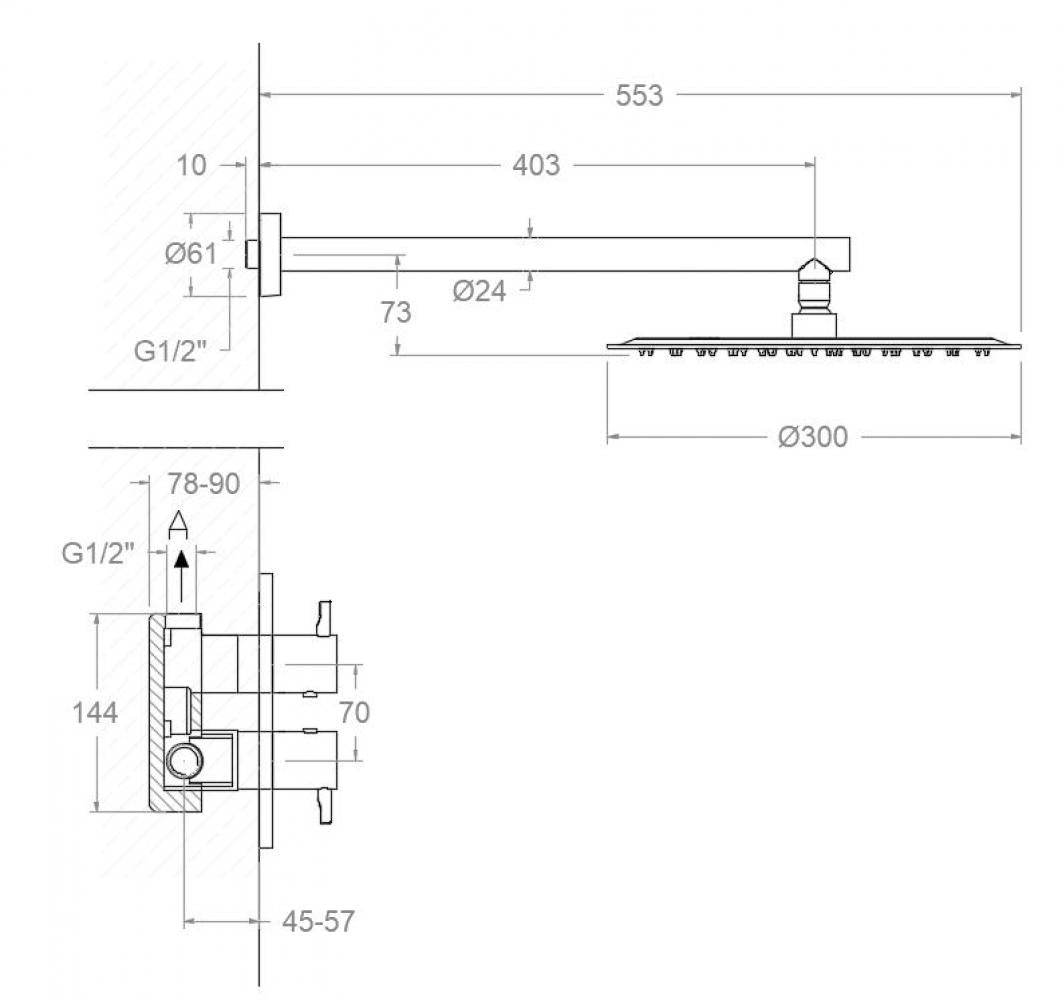 Ramon Soler - Conjunto de ducha empotrado termostático 1 vía Odisea cromo - BricoandPool
