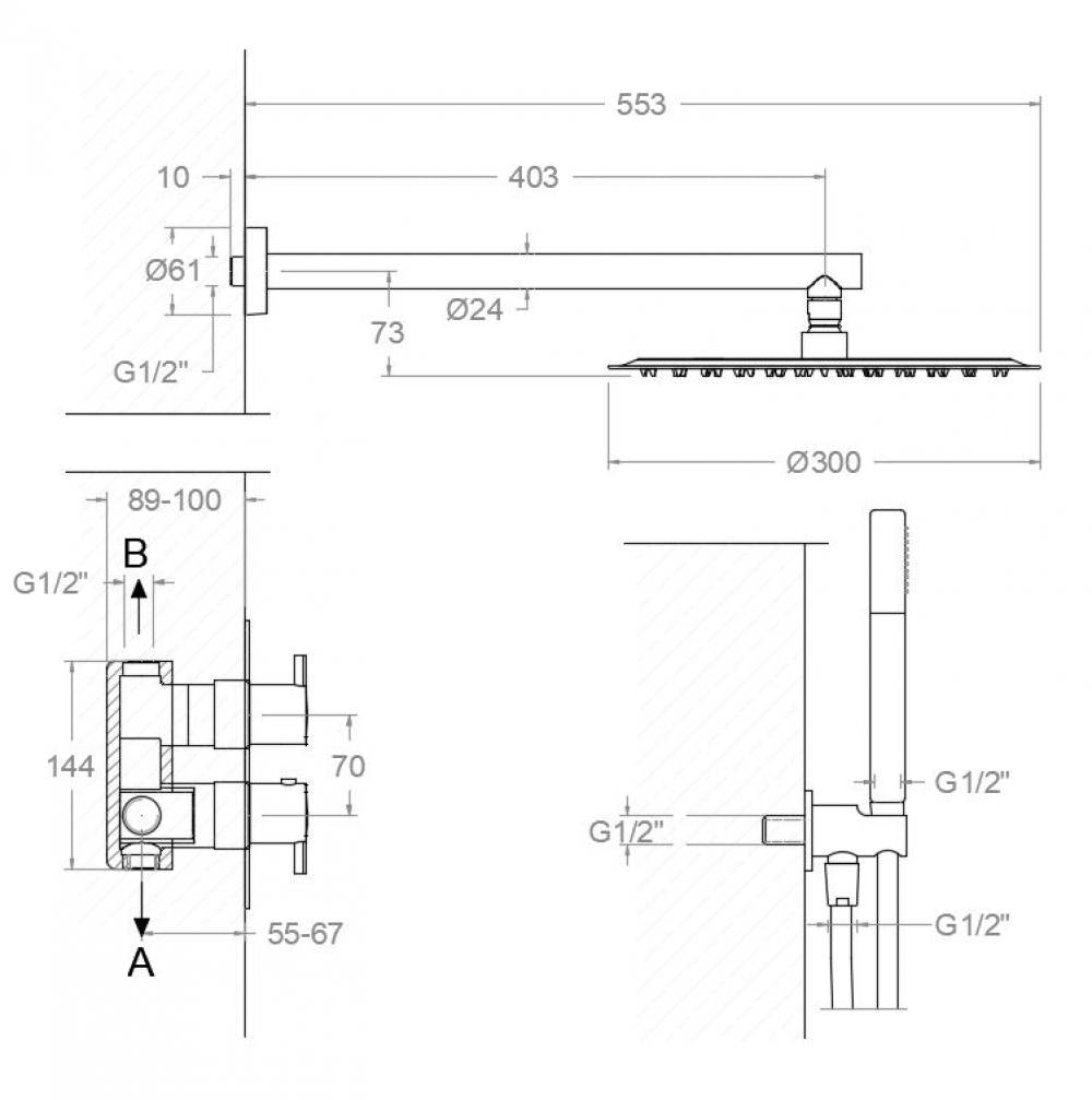 Ramon Soler - Conjunto de ducha empotrado termostático 2 vías Drako cromo - BricoandPool