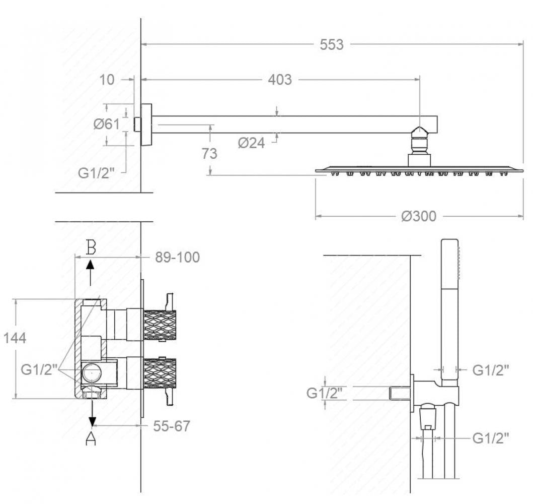 Ramon Soler - Conjunto de ducha empotrado termostático 2 vías Odisea Joya cromo - BricoandPool