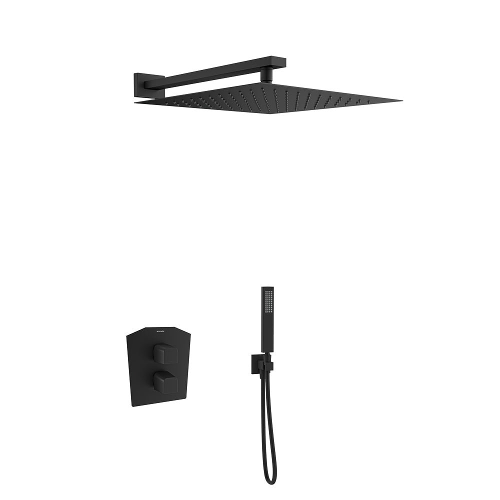 Ramon Soler - Conjunto de ducha empotrado termostático 2 vías Prisma con rociador metálico Ø300 mm negro mate - BricoandPool