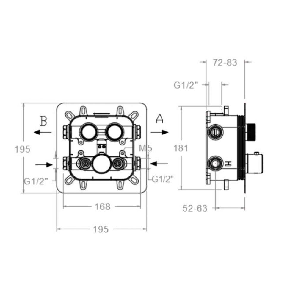 Ramon Soler - Conjunto de ducha empotrado termostático 2 vías RS Smart oro cepillado - BricoandPool