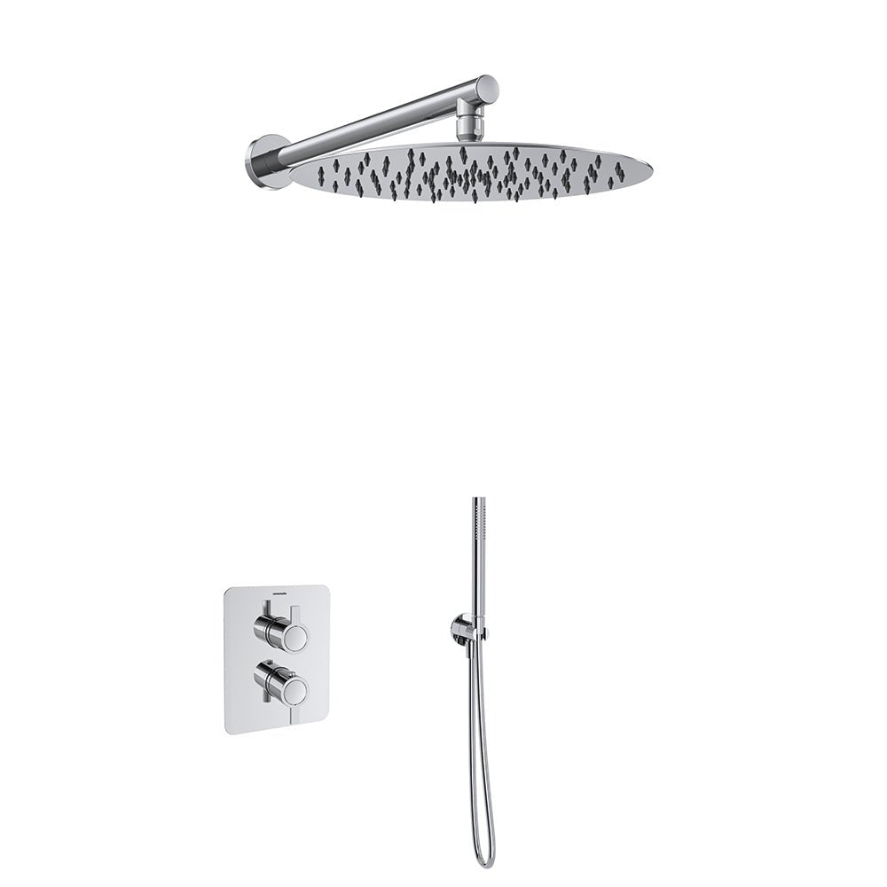 Ramon Soler - Drako, conjunto termostático empotrado metálico 2 vías con rociador metálico Ø 300mm, cromo - BricoandPool