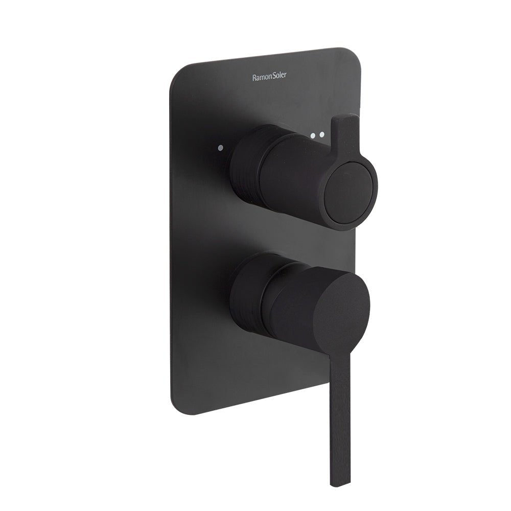 Ramon Soler - Drako, monomando de baño - ducha empotrado 2 vías con placa metálica, negro mate - BricoandPool
