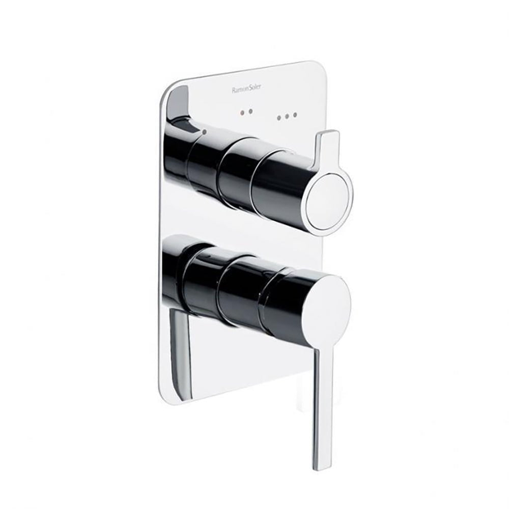 Ramon Soler - Drako, monomando de baño - ducha empotrado 3 vías con placa metálica, cromo - BricoandPool