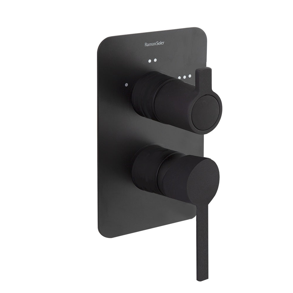 Ramon Soler - Drako, monomando de baño - ducha empotrado 3 vías con placa metálica, negro mate - BricoandPool