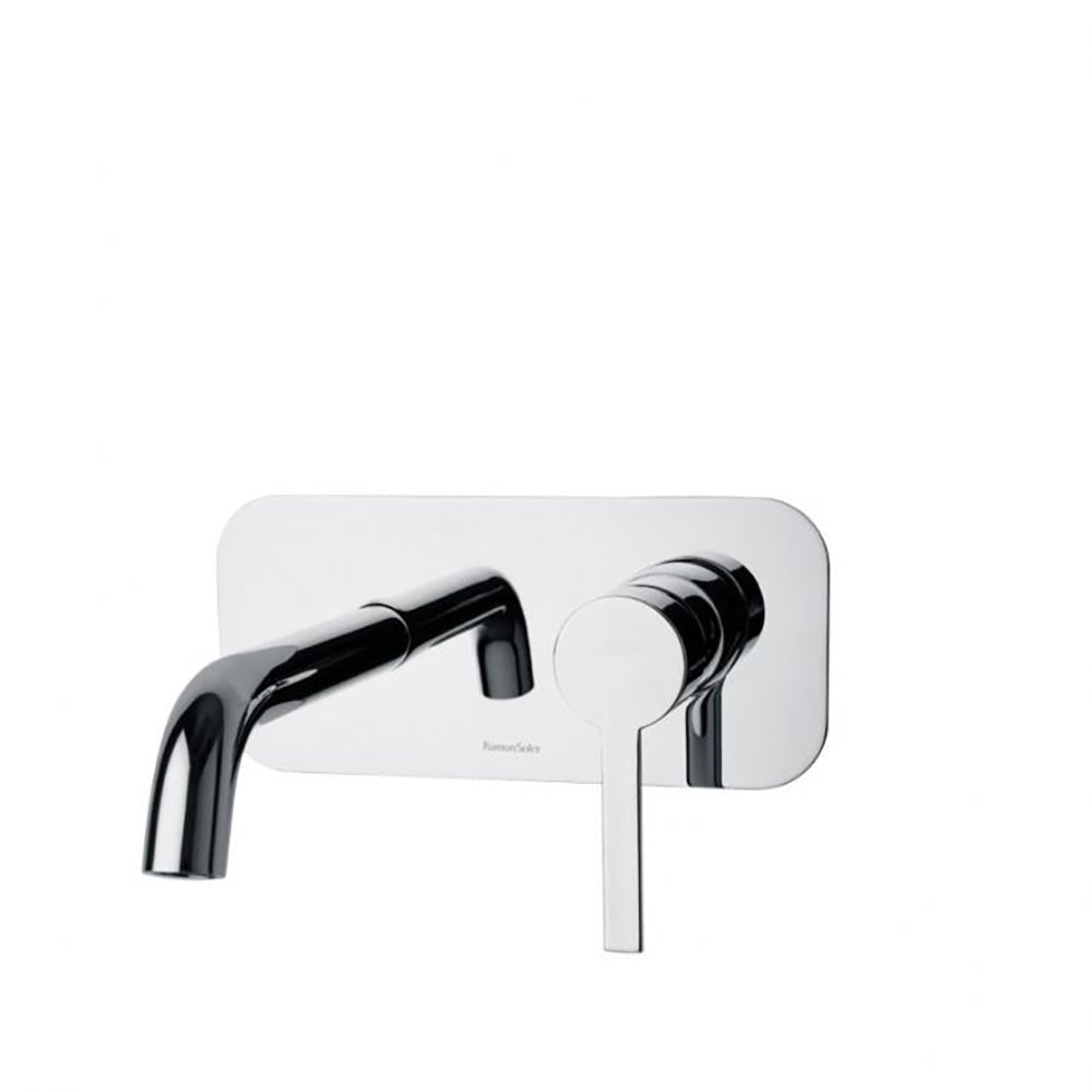 Ramon Soler - Drako, monomando de lavabo empotrado mural con placa metálica y caño 19 cm, cromo - BricoandPool