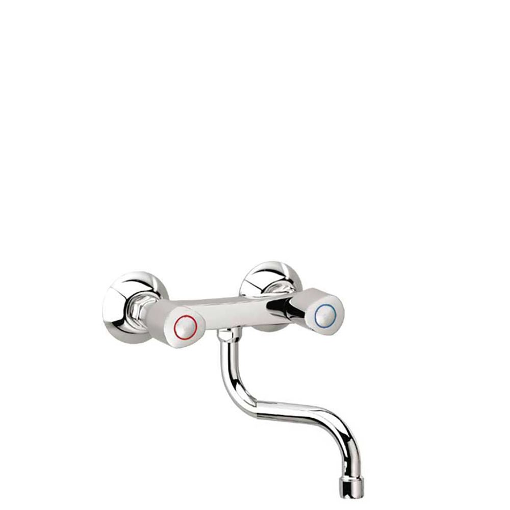 Ramon Soler - Eco, bimando de fregadero mural con caño corto giratorio, cromo - BricoandPool