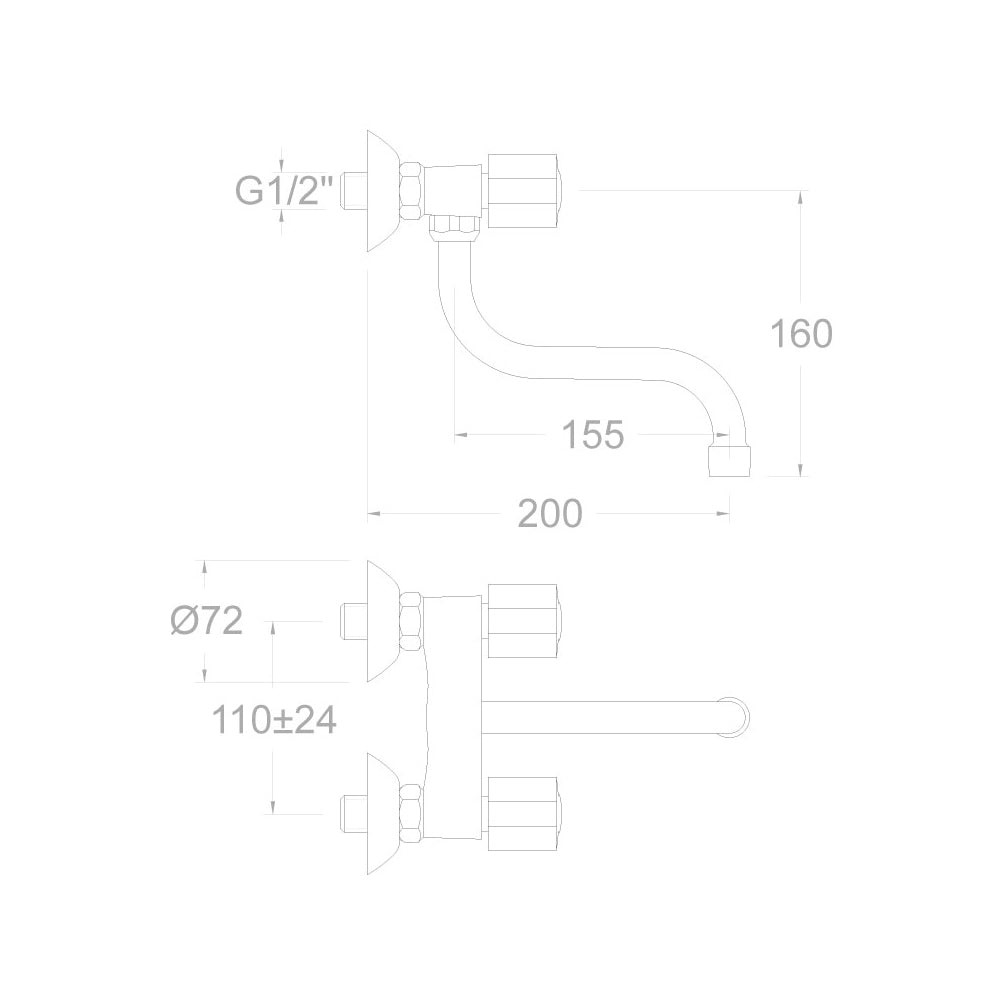 Ramon Soler - Grifo bimando de fregadero mural Eco caño corto giratorio cromo - BricoandPool