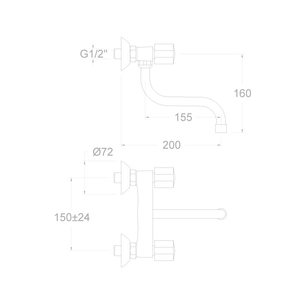 Ramon Soler - Grifo bimando de fregadero mural Eco caño corto inclinado giratorio cromo - BricoandPool