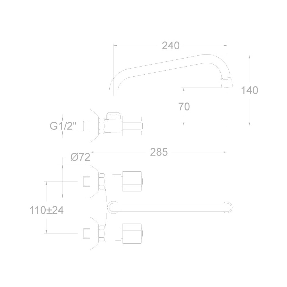 Ramon Soler - Grifo bimando de fregadero mural Eco caño largo superior giratorio cromo - BricoandPool