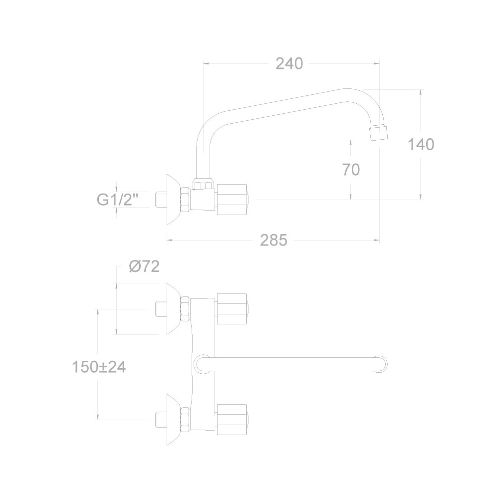 Ramon Soler - Grifo bimando de fregadero mural Eco caño largo superior inclinado giratorio cromo - BricoandPool