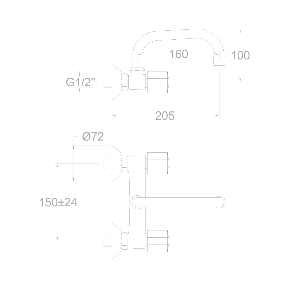 Ramon Soler - Grifo bimando de fregadero mural Eco caño superior giratorio cromo - BricoandPool