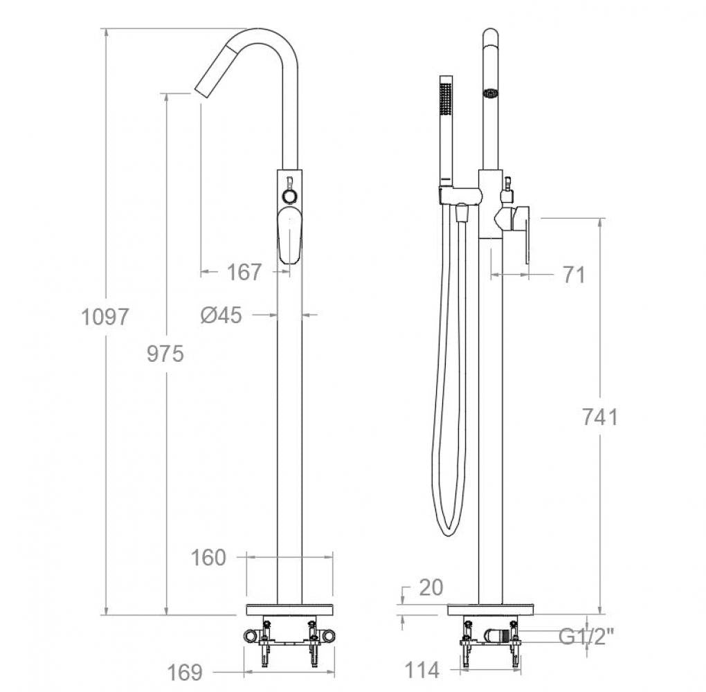 Ramon Soler - Grifo de bañera exenta monomando Alexia con equipo de ducha cromo - BricoandPool