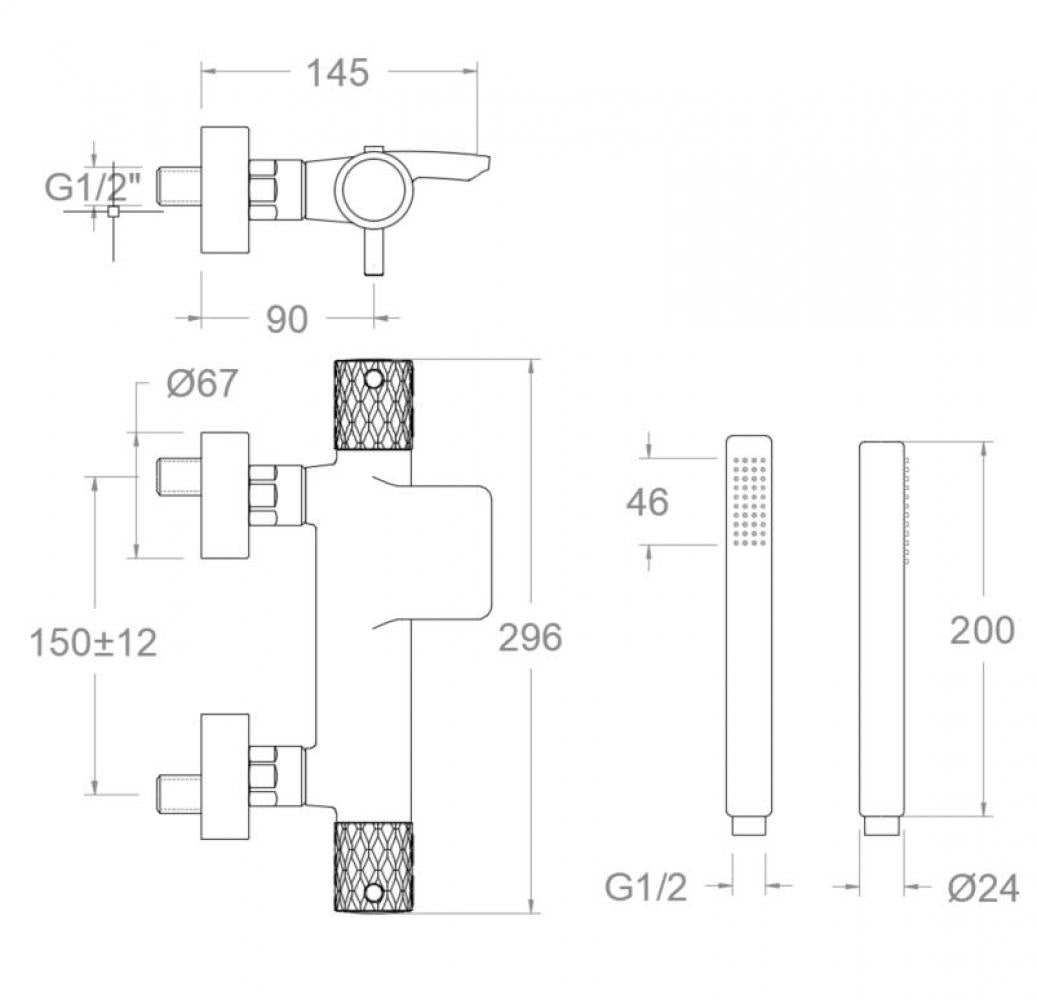 Ramon Soler - Grifo de bañera termostático Odisea Joya con equipo de ducha cobre cepillado - BricoandPool
