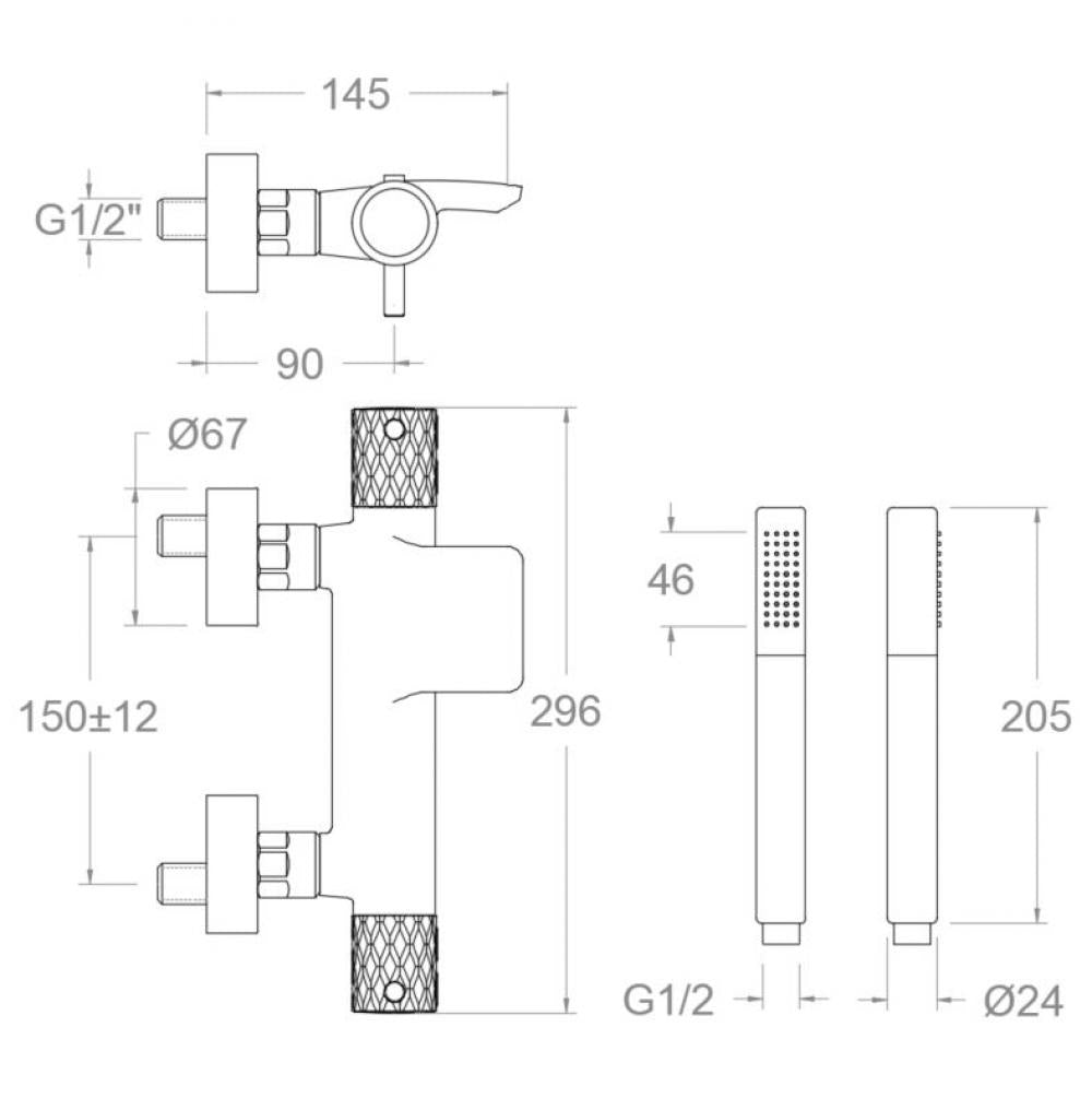 Ramon Soler - Grifo de bañera termostático Odisea Joya con equipo de ducha oro cepillado - BricoandPool