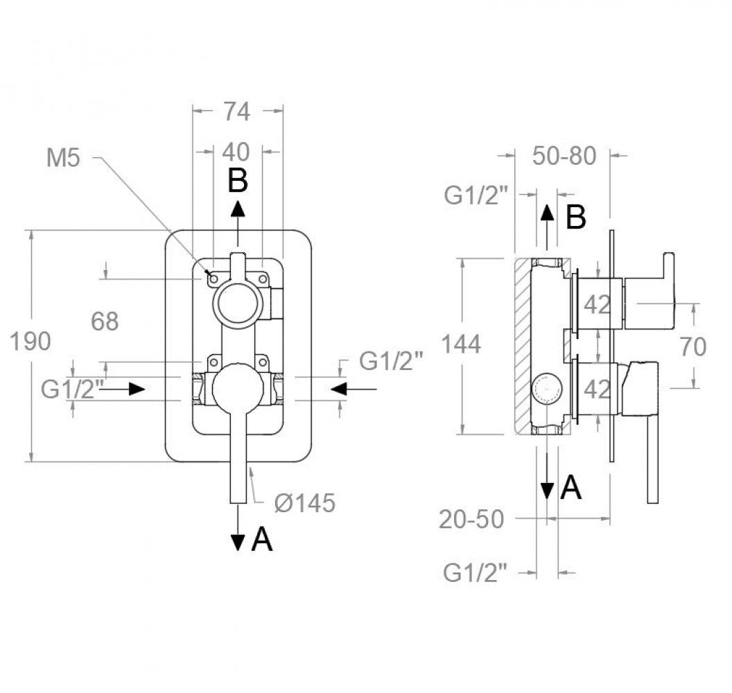Ramon Soler - Grifo de baño - ducha empotrado monomando 2 vías Drako negro mate - BricoandPool