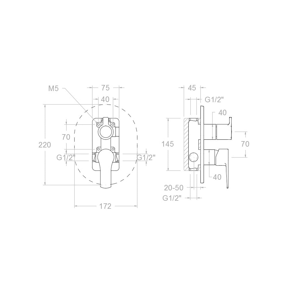 Ramon Soler - Grifo de baño - ducha empotrado monomando 2 vías Titanium con placa metálica ultraslim cromo - BricoandPool