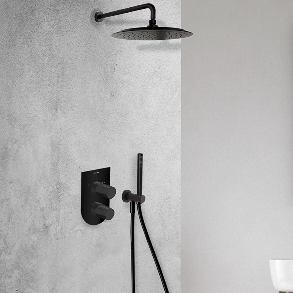 Ramon Soler - Grifo de baño - ducha empotrado monomando 2 vías Tzar con placa metálica negro mate - BricoandPool