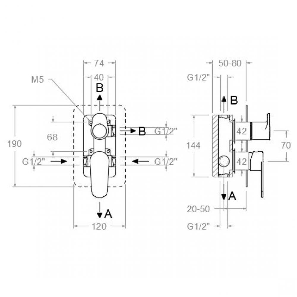 Ramon Soler - Grifo de baño - ducha empotrado monomando 3 vías Alexia negro mate - BricoandPool