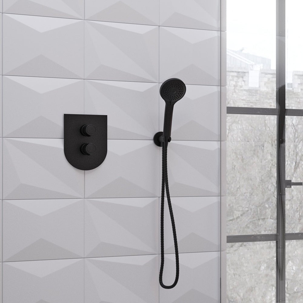 Ramon Soler - Grifo de baño - ducha empotrado termostático 2 vías Tzar con placa metálica extraplana negro mate - BricoandPool
