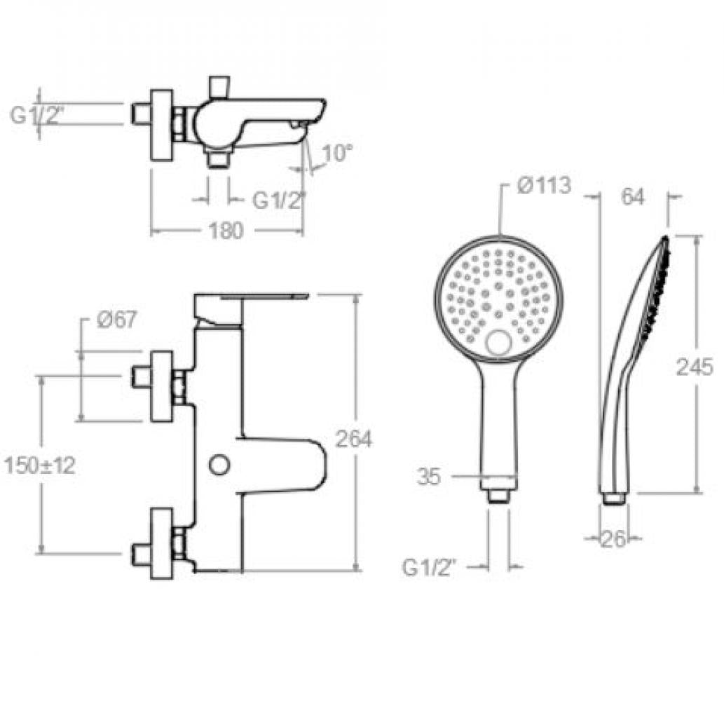 Ramon Soler - Grifo de baño - ducha monomando Alexia con equipo de ducha cromo - BricoandPool