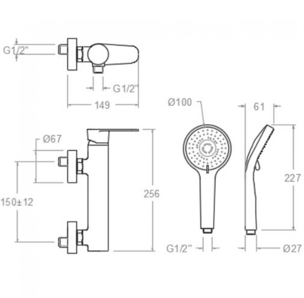 Ramon Soler - Grifo de baño - ducha monomando Alexia con equipo de ducha negro mate - BricoandPool