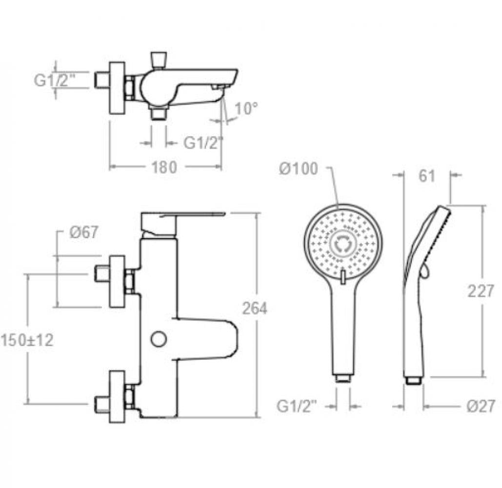 Ramon Soler - Grifo de baño - ducha monomando Alexia con equipo de ducha negro mate - BricoandPool