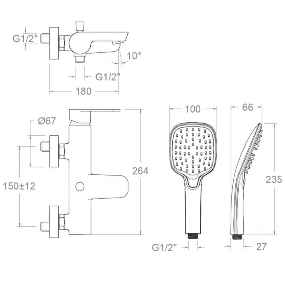 Ramon Soler - Grifo de baño - ducha monomando Alexia con equipo de ducha níquel cepillado - BricoandPool